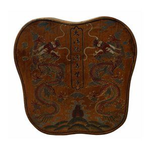 Chinese Yellow Brown Lacquer Color Dragons Scenery Painting Box cs2963